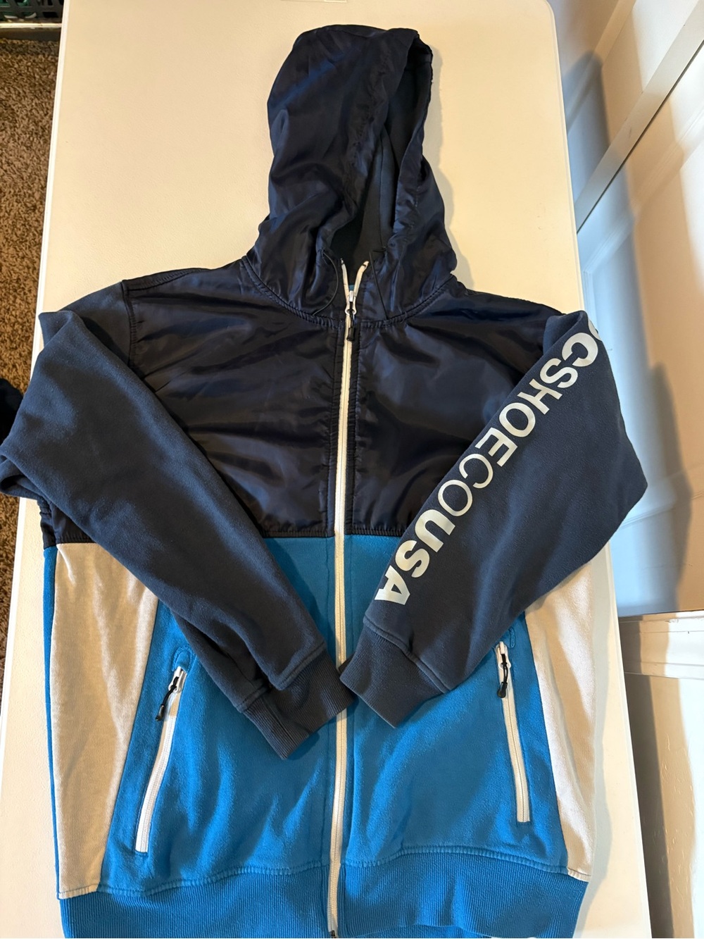 DC Boys' Navy, Bright Blue & White Zip Hooded Puffer Jacket